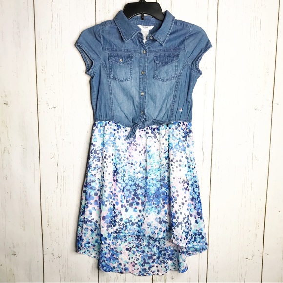 denim tie front dress
